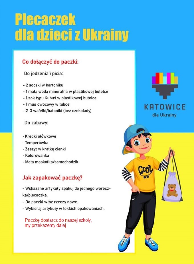 Plakat-plecaczek dla dzieci z Ukrainy
